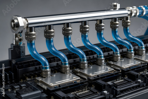 Obraz w ramie Liquid cooling manifold over high performance processors