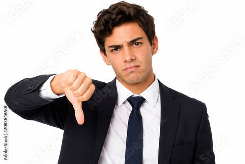 portrait of a businessman thumbs down