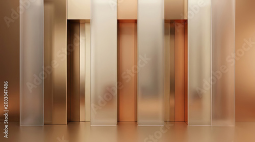 Elegant vertical panels of frosted glass and metallic surfaces in a luxury interior design setting