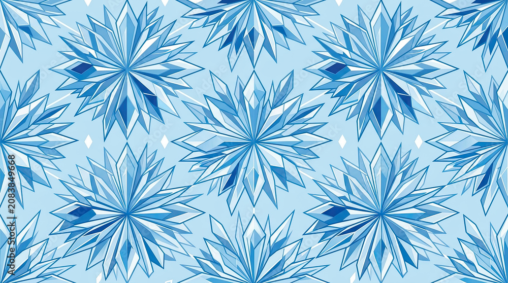 Fototapeta premium Seamless vector pattern featuring elegant crystal snowflake shapes arranged in a repeating geometric winter design
