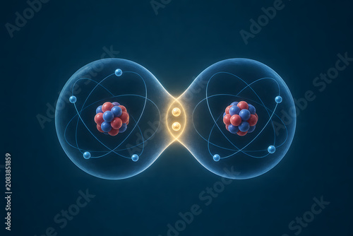 Glowing covalent bond between two atoms