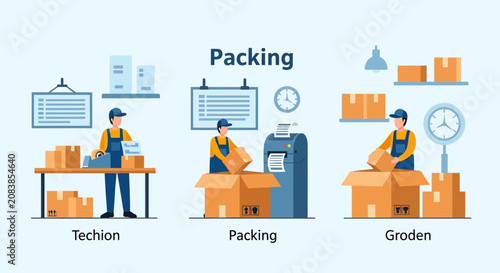 Warehouse Workers Packing Boxes for Shipping and Distribution Logistics.