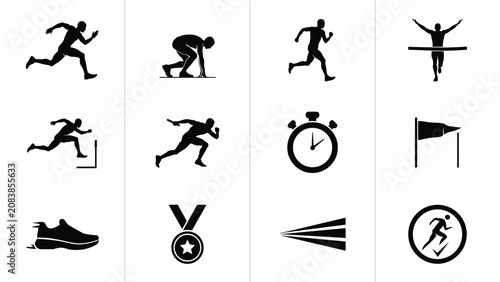 Canvastavla Athletes compete in dynamic sports icons set featuring running jumping balance a