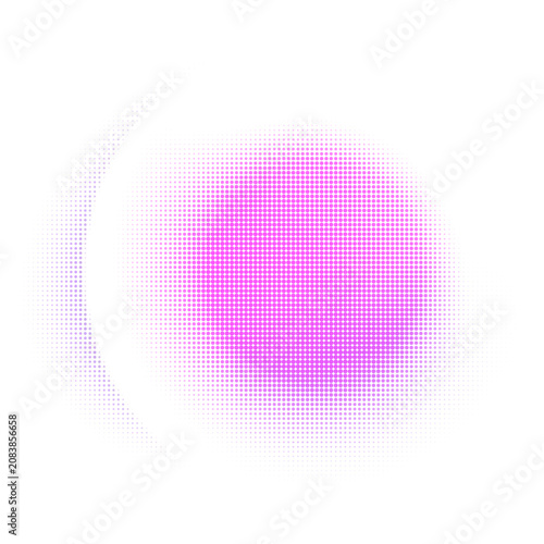 Abstract pink halftone dot circle isolated on white background. Minimalist bright magenta halftone pattern overlay with clean white copy space