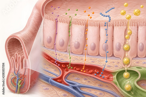 Intestinal wall nutrient absorption scientific anatomy illustration