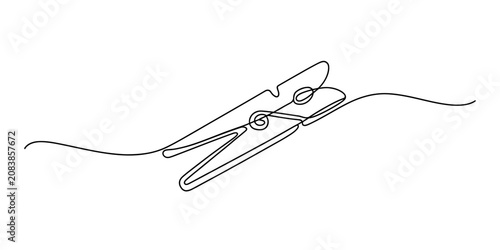 Cuadro en lienzo Single continuous line drawing of a simple wooden clothes peg used for hanging l