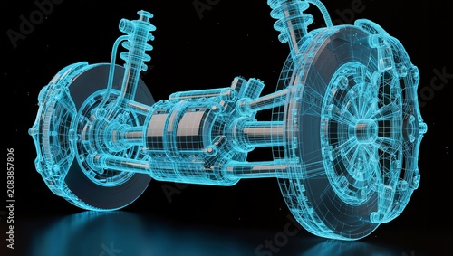 Automotive Brake Disc and Suspension Wireframe Blueprint for Advanced Vehicle Engineering