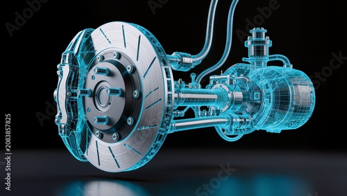 Automotive Brake Disc and Suspension Wireframe Blueprint for Advanced Vehicle Engineering