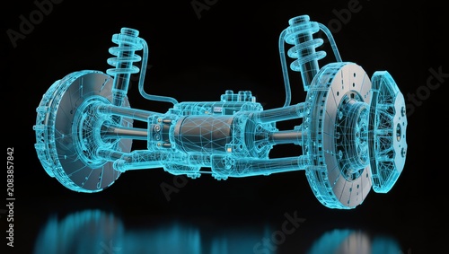 Automotive Brake Disc and Suspension Wireframe Blueprint for Advanced Vehicle Engineering