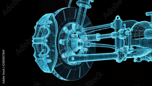 Automotive Brake Disc and Suspension Wireframe Blueprint for Advanced Vehicle Engineering