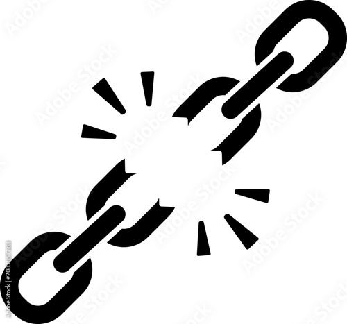 Schilderij op canvas Broken chain silhouette icon with snapping link and sparks for freedom liberatio