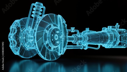 Automotive Brake Disc and Suspension Wireframe Blueprint for Advanced Vehicle Engineering