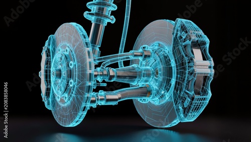 Automotive Brake Disc and Suspension Wireframe Blueprint for Advanced Vehicle Engineering