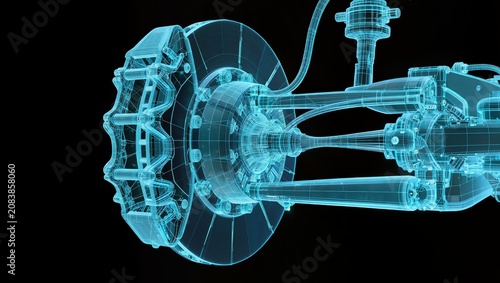 Automotive Brake Disc and Suspension Wireframe Blueprint for Advanced Vehicle Engineering