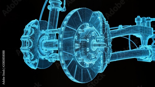 Automotive Brake Disc and Suspension Wireframe Blueprint for Advanced Vehicle Engineering