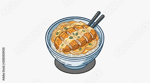 Close up of a bowl of cooked noodles with chopsticks.
