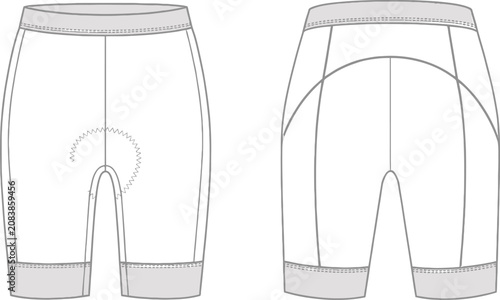 Cad drawing of cycling shorts technical illustration