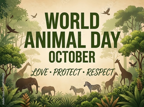 Colorful world animal day celebration poster with wildlife and nature theme for october event