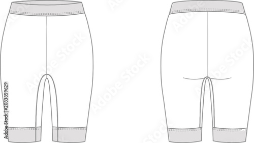 Cad drawing of cycling shorts technical illustration
