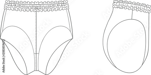 Cad drawing women's briefs technical illustration front and back views