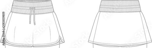 Cad drawing women's running shorts technical illustration front and back views
