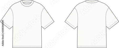 Cad drawing technical illustration of a blank crew neck t shirt front and back views