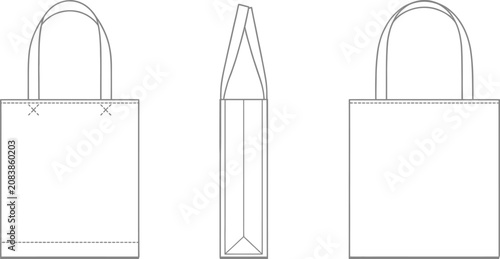 Cad drawing tote bag technical illustration front side and back views