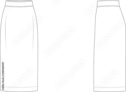 Cad drawing of pencil skirt design in two views