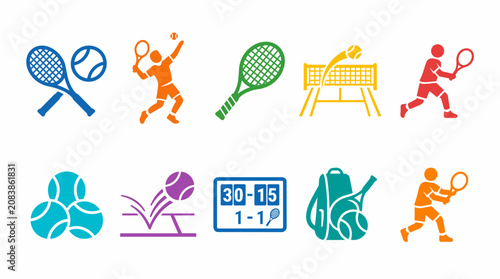 Tennis Equipment Vector Icon Pack for Sports Tournament and Fitness Design