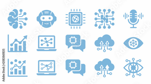 Artificial Intelligence Solid Icon Set with Machine Learning, Chatbot and Neural Network