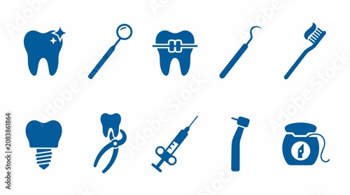 Dental Clinic Vector Icon Pack with Tooth, Implant, Braces and Oral Hygiene Symbols