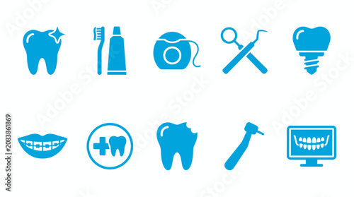 Dental Clinic Vector Icon Pack with Tooth, Implant, Braces and Oral Hygiene Symbols
