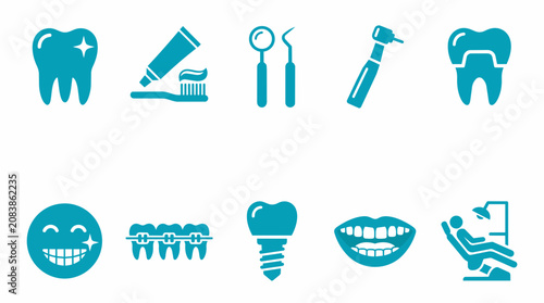 Dentist and Dental Care Solid Icon Set Collection for Medical Healthcare