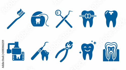 Dentist and Dental Care Solid Icon Set Collection for Medical Healthcare