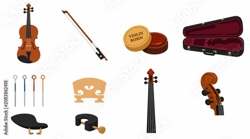 Foto Collection of musical instruments and accessories illustration.