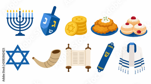 Fotografía Colorful Jewish Holiday Symbols and Traditions Illustration.