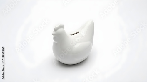 White Ceramic Chicken Piggy Bank Isolated on White Background