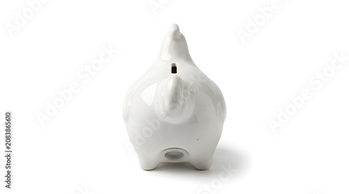 White Ceramic Chicken Piggy Bank Isolated on White Background