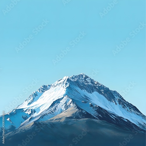 Breathtaking view of a massive, snow-covered mountain peak rising dramatically against a clear blue sky.
