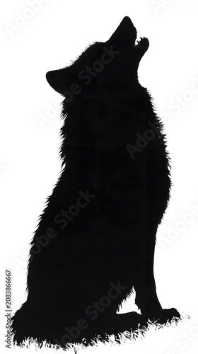 Dramatic silhouette of a howling wolf, capturing the wild, powerful spirit of the wilderness against a stark background.