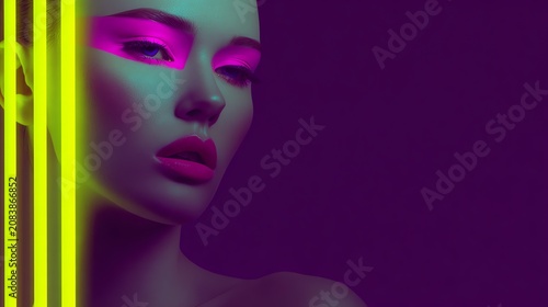 Woman Portrait Yellow Green Neon Light Studio Photography Art