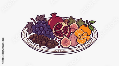 Colorful fresh fruit arrangement in a decorative bowl.
