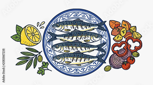Colorful floral wreath with fruits and leaves design.