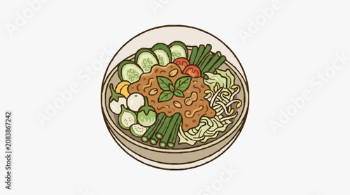 Colorful fresh vegetable salad in a bowl top view.