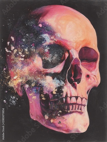 Watercolor Skull Pink Purple Splatter Art Illustration Design