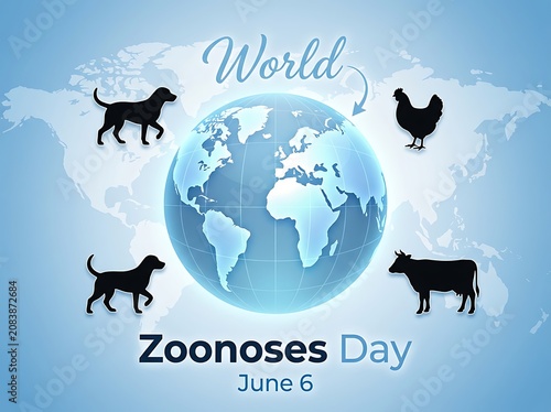 World zoonoses day awareness illustration with animals and globe highlighting global health concerns