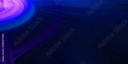 Abstract blue and purple fiber optic light lines swirling into bright glow creating cosmic tunnel effect for technology concept.