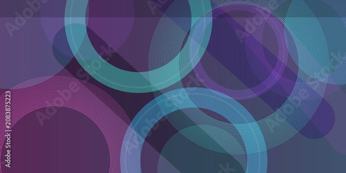 Cuadro en lienzo Abstract circular geometric pattern with overlapping rings in vibrant blue and purple neon colors for modern digital art concepts