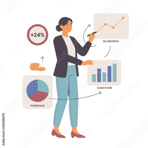 Woman presenting financial growth charts