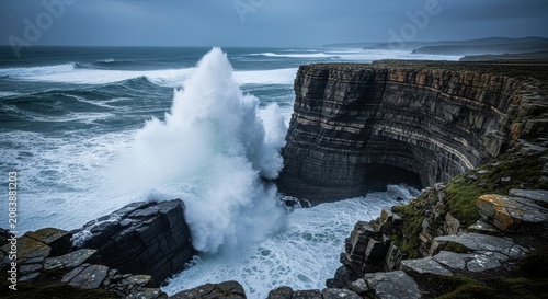 Powerful Ocean Waves Crashing Against Rugged Coastal Cliffs